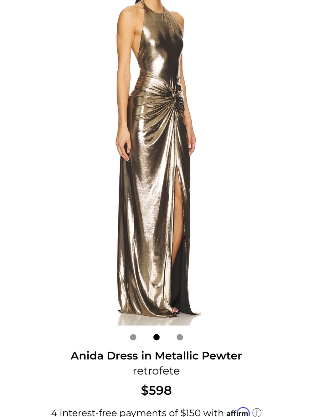 Retrofete Metallic Pewter Halter Maxi Dress